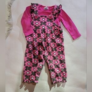 Fisher Price Vintage baby girl 2 piece floral overalls outfit size 6-9m